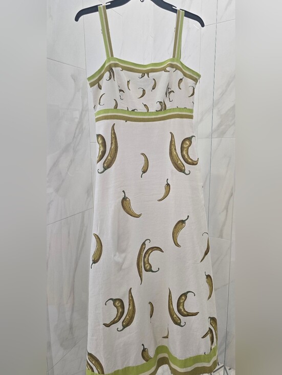 Rachel Zoe Dresses & Skirts - Rachel Zoe White Emphire Maxi Dress w/Bold Olive Green Peppers, Green Border S:2